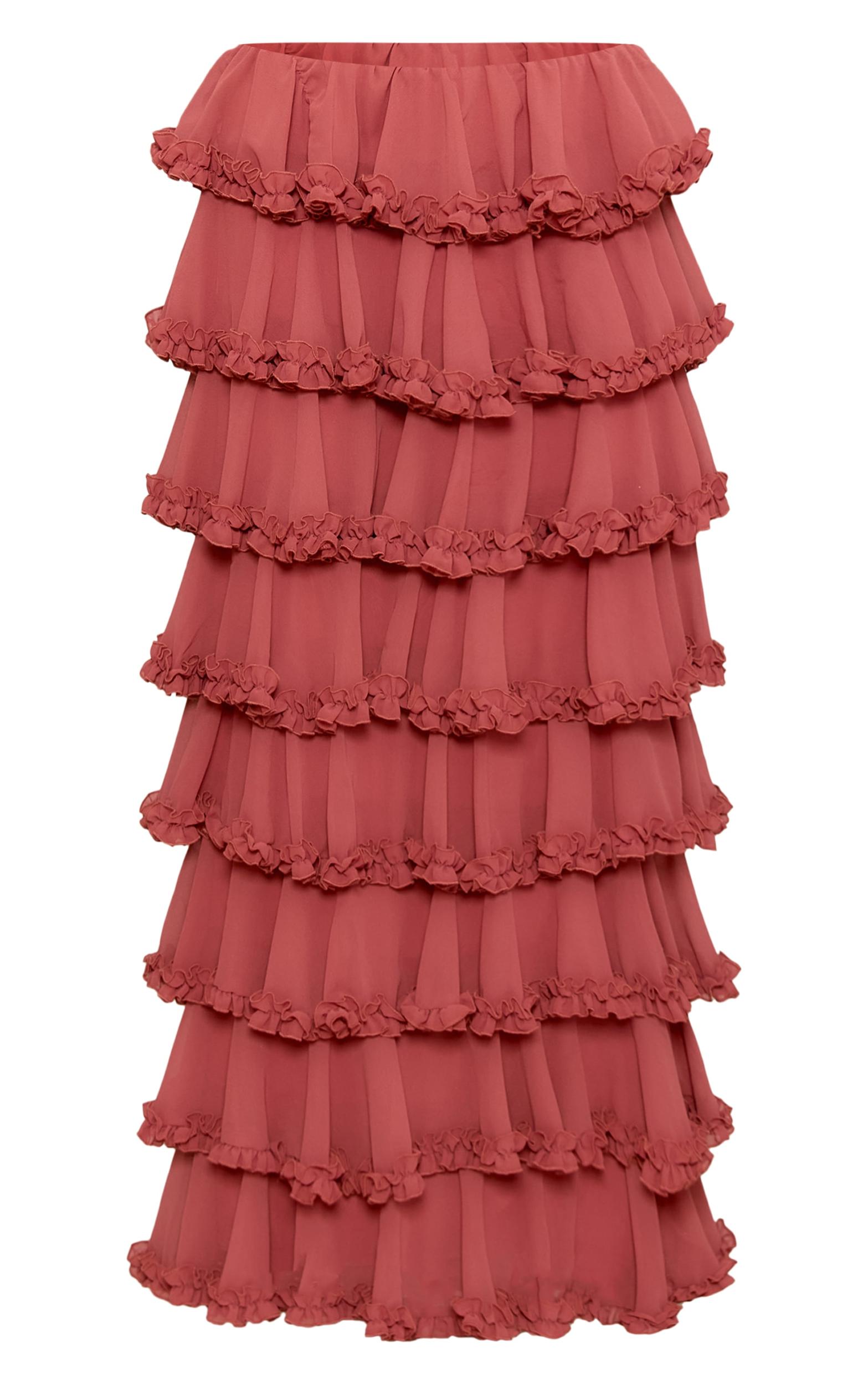Blush Rose Chiffon Tiered Frill Maxi Skirt Product Image
