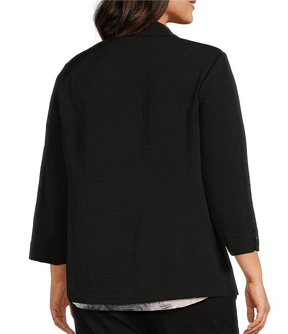 Allison Daley Plus Black Padded Shoulder 3/4 Sleeve Woven Blazer Product Image