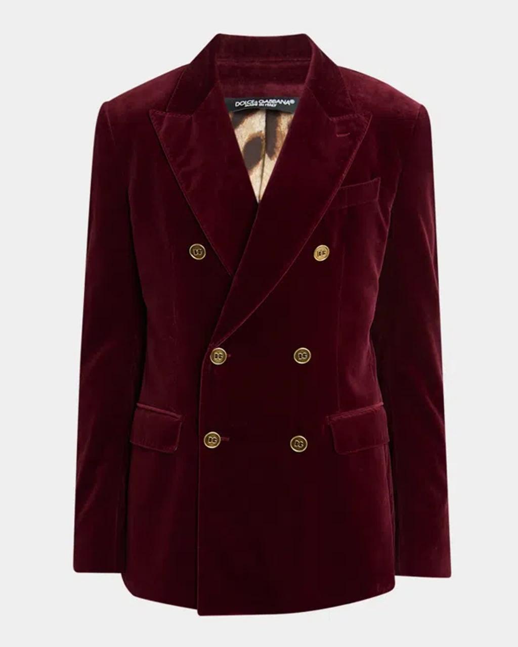 DOLCE & GABBANA Sicilia Velvet Double-breasted Blazer In Red Product Image