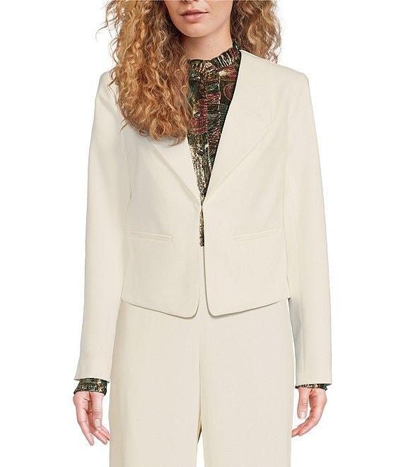 Trina Turk Ren Luxe Drape Suiting Notch Lapel Long Sleeve Cropped Blazer Jacket Product Image