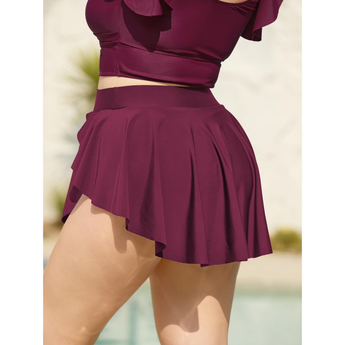 Plus Size Layered Hips Coverage Slit Swim Bottoms Women's Swimwear Deepred Resort Slit High stretch Bodycon High Rise Curve Swim Bottoms BloomChic 14-16/1X Product Image