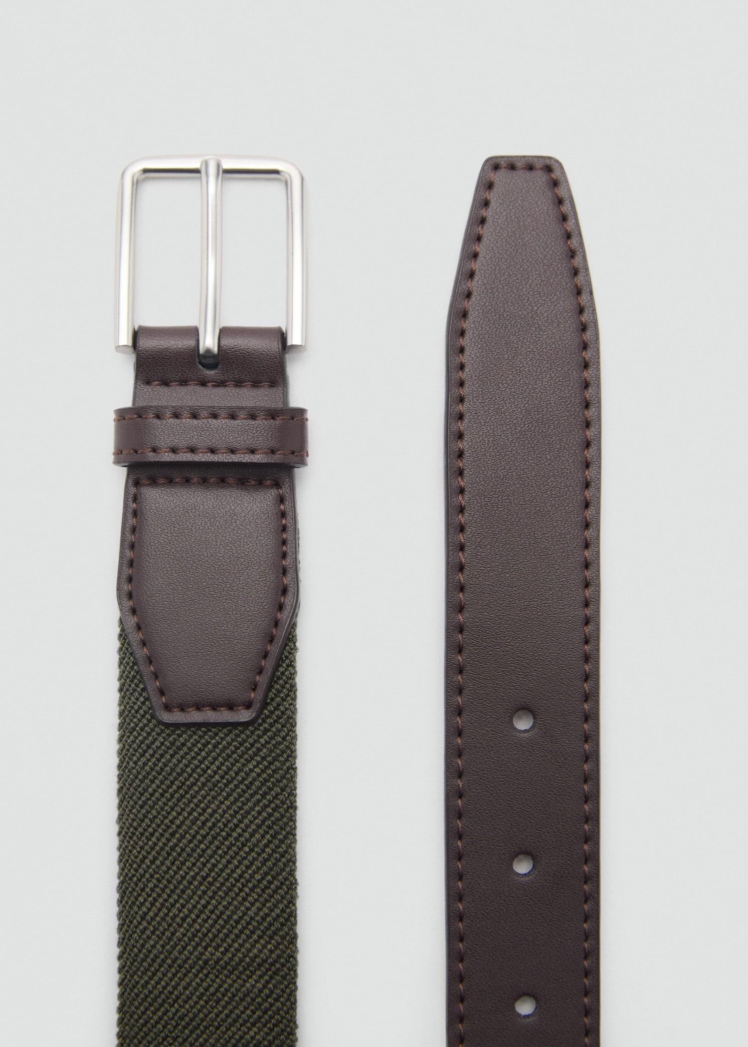 Leather-appliqué elastic belt - Men | MANGO USA Product Image