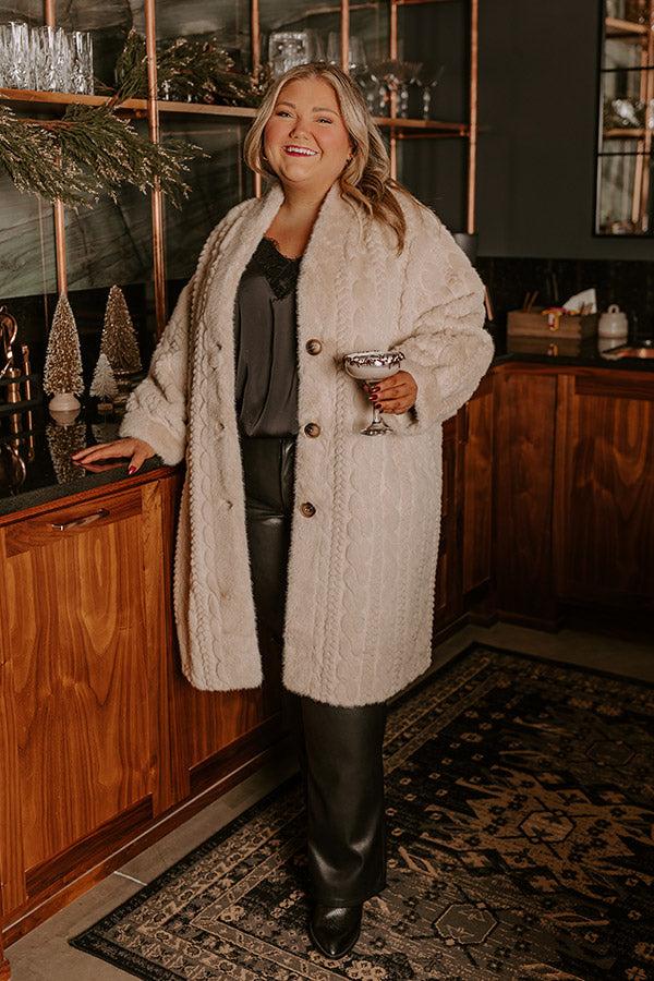 Warm Fuzzy Feeling Faux Fur Coat in Oatmeal Curves Product Image