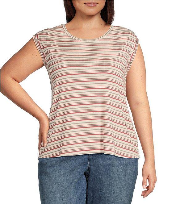 Liverpool Los Angeles Plus Size Knit Stripe Print Scoop Neck Sleeveless Top Product Image
