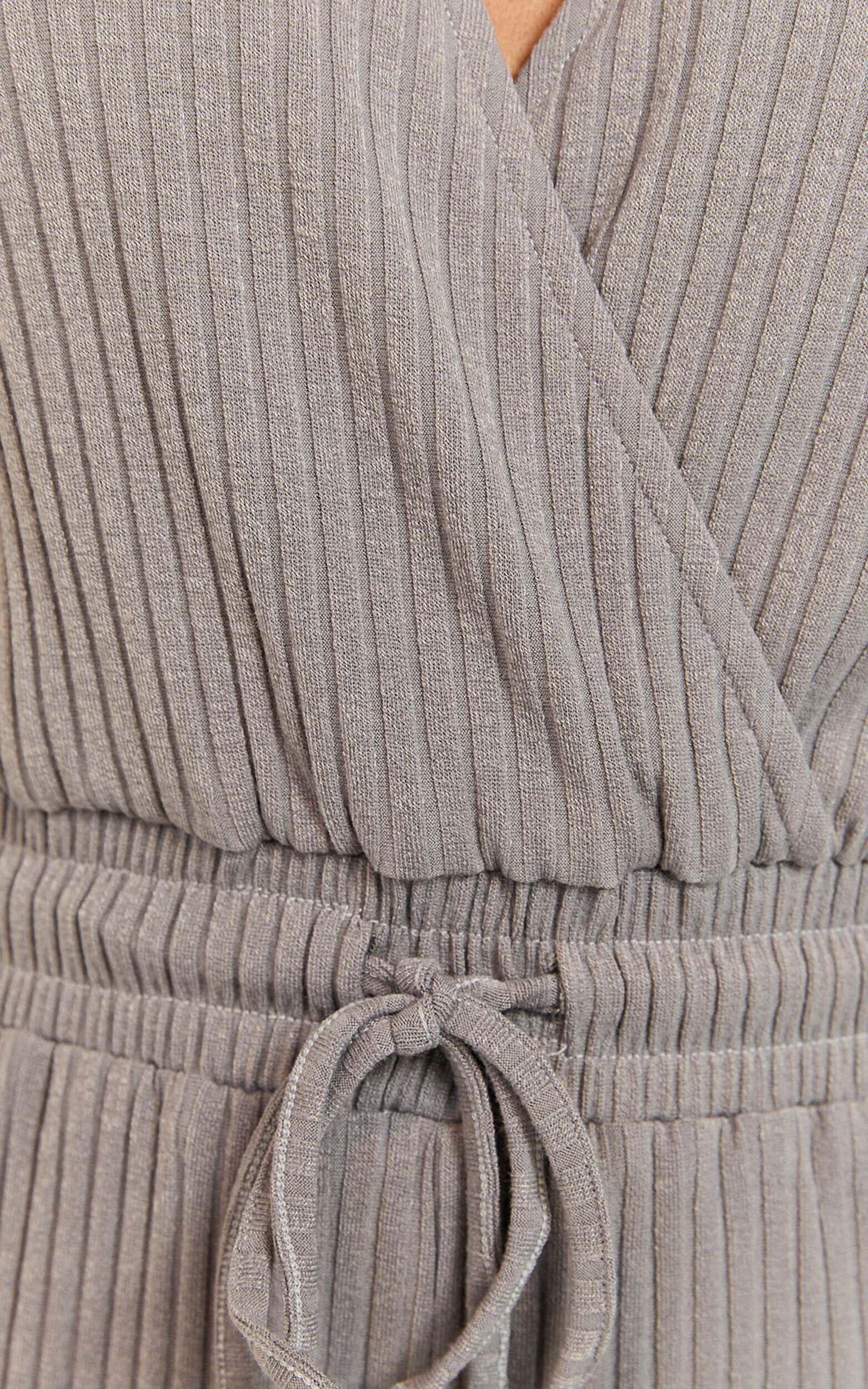 Camille Jumpsuit - Ribbed Jersey Long Sleeve Wide Leg Jumpsuit in Slate Grey Product Image