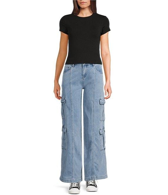 Tractr Tractr Blu High Rise Classic Fit Wide Leg Cargo Jeans Product Image