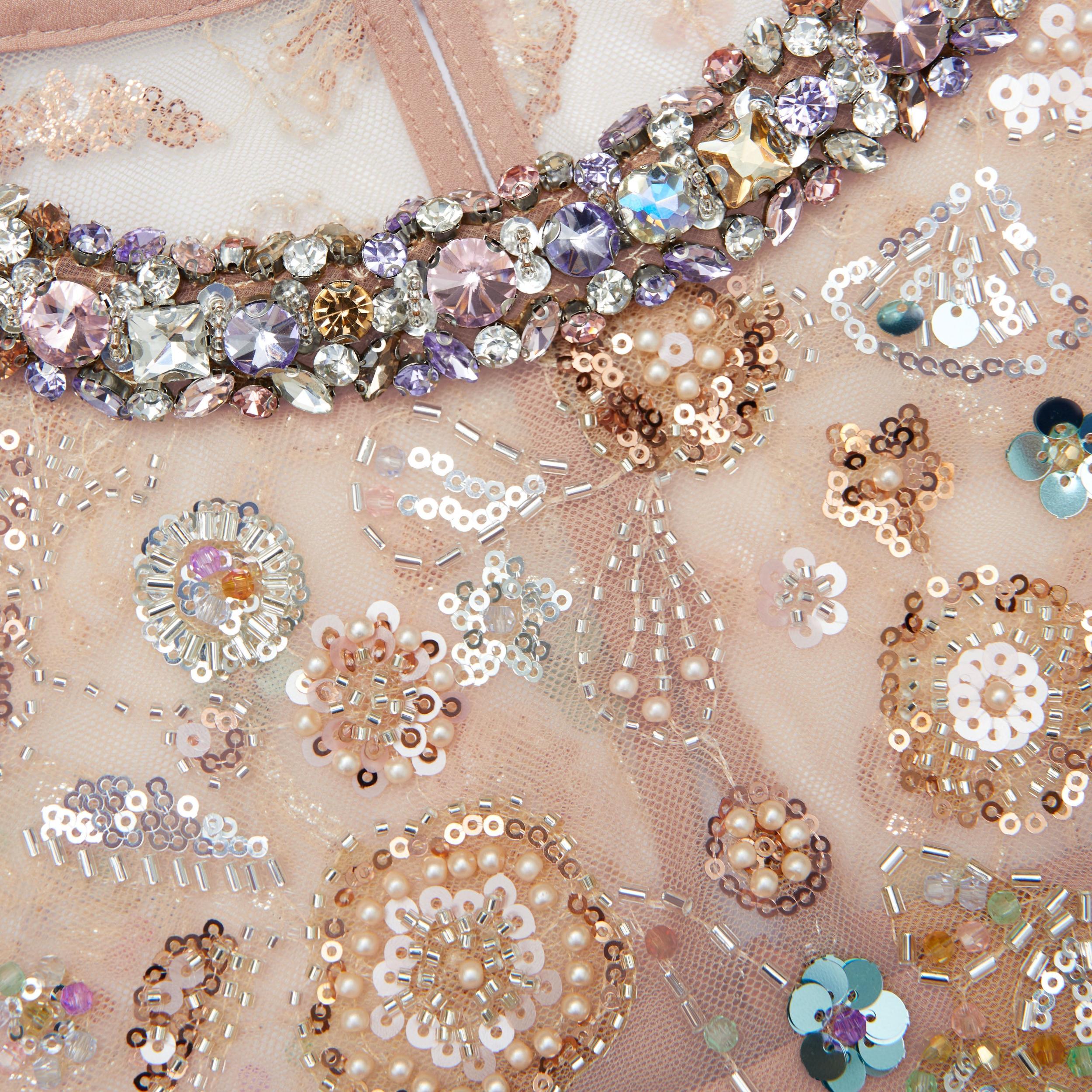 Champagne Sequin Embroidered Midi Dress Product Image