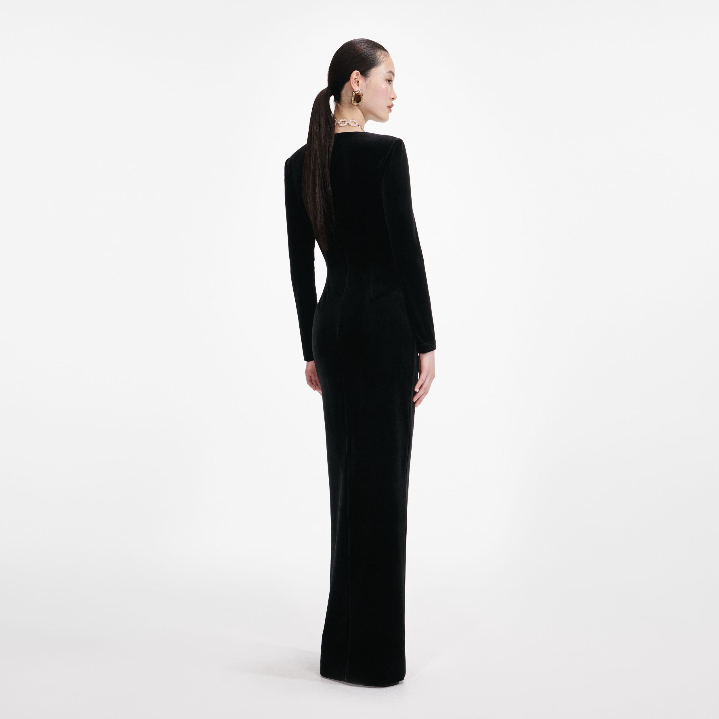 Black Velvet Embellished Maxi Dress Product Image