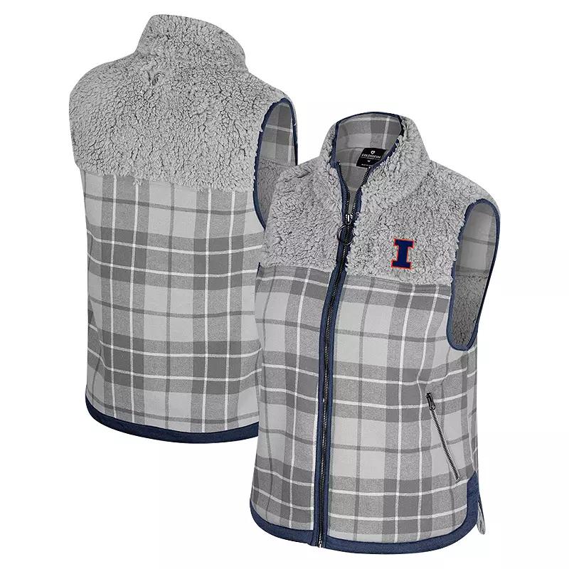 Womens Colosseum Gray Illinois Fighting Illini Matilda Sherpa Plaid Full-Zip Vest Product Image