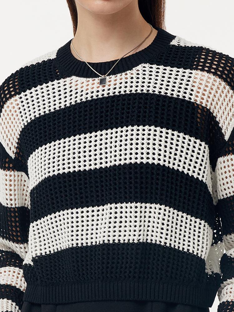 Triacetate Knit Vest Dress And Stripe Open-Knit Sweater Two-Piece Set Product Image