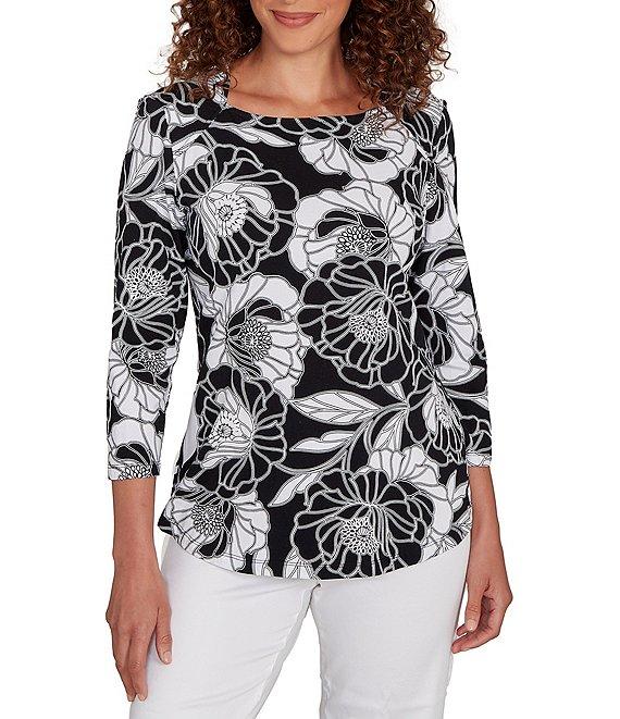 Ruby Rd. Bold Floral Envelope Neck 3/4 Sleeve Top Product Image
