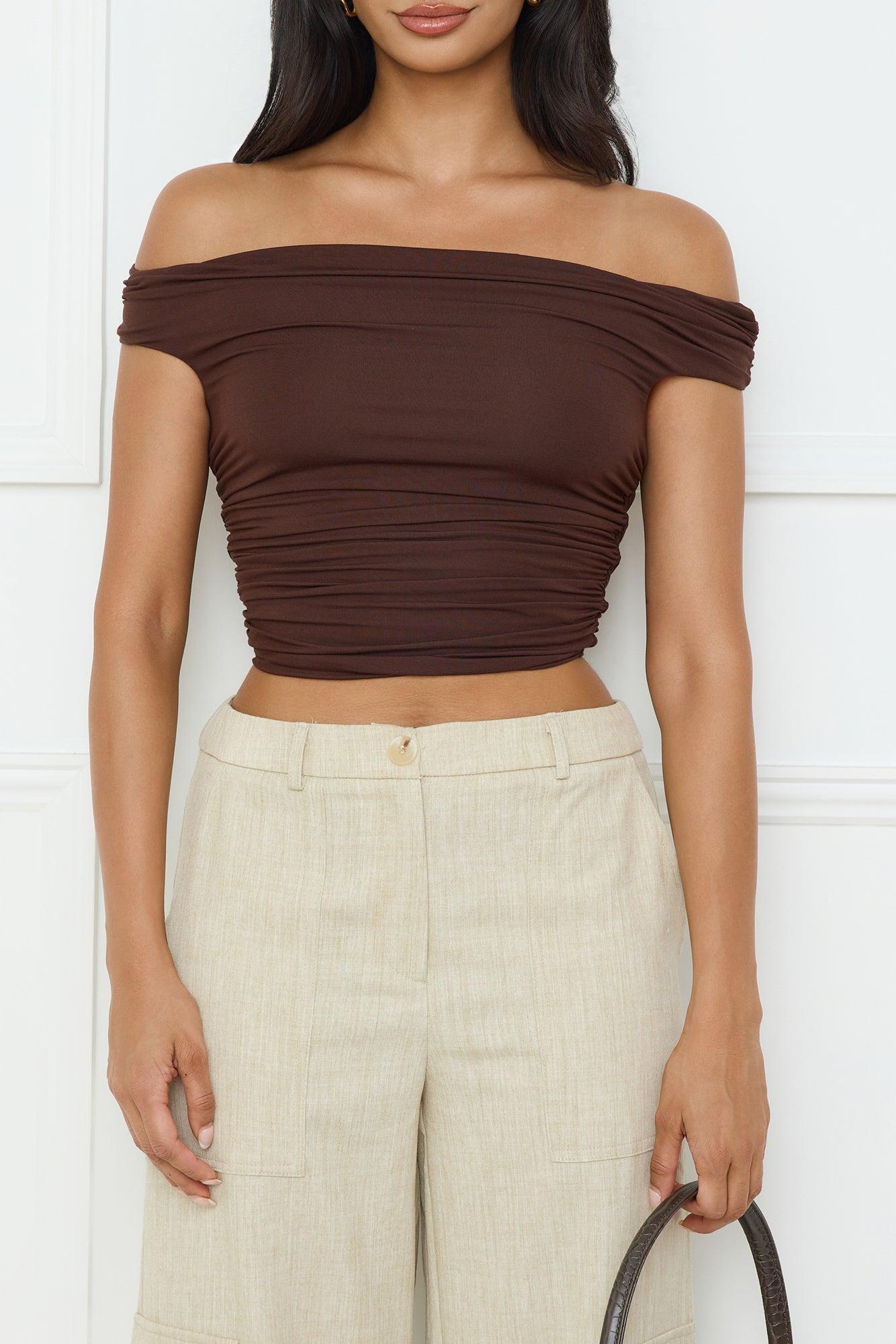 New Style Off Shoulder Top Chocolate Product Image