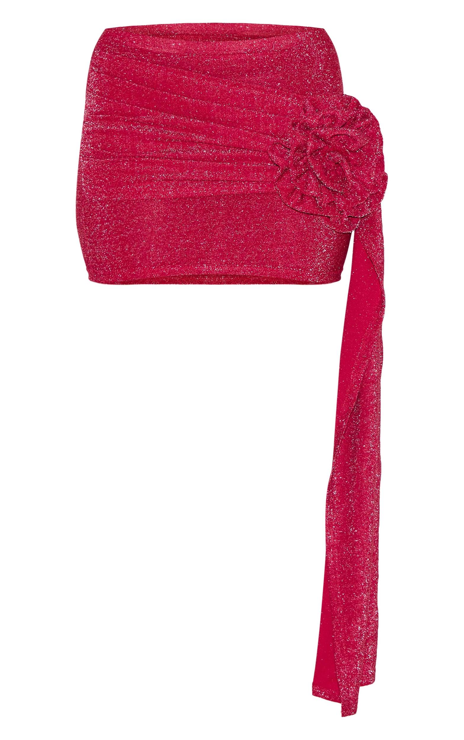 Red Corsage Detail Draped Mini Skirt Product Image