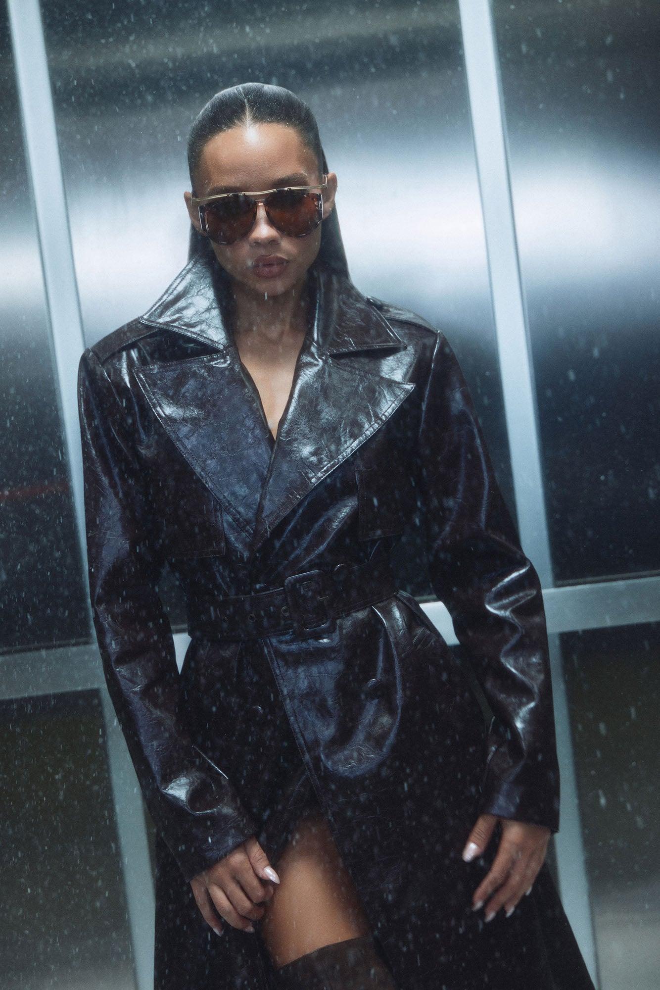 Mya Faux Leather Trench Coat - Chocolate Female Product Image