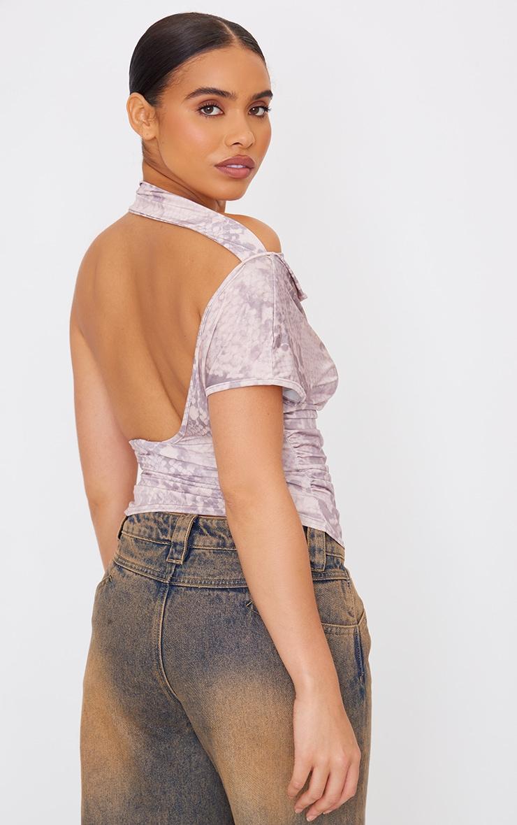 Brown Snake Print Slinky Backless Asymmetric Long Top Product Image