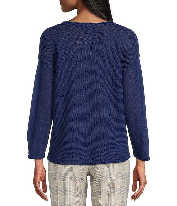 Investments Petite Size Textured 3/4 Sleeve V-Neck Sweater Product Image