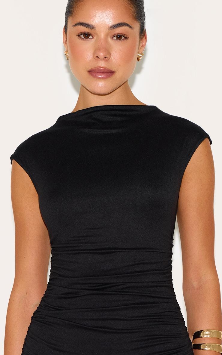Black Double Contour Boat Neck Ruched Bodycon Dress Product Image