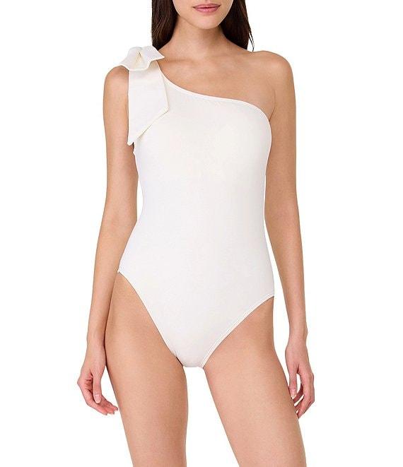 kate spade new york Solid Contrast Color One Shoulder Bow Tie One Piece Swimsuit Product Image