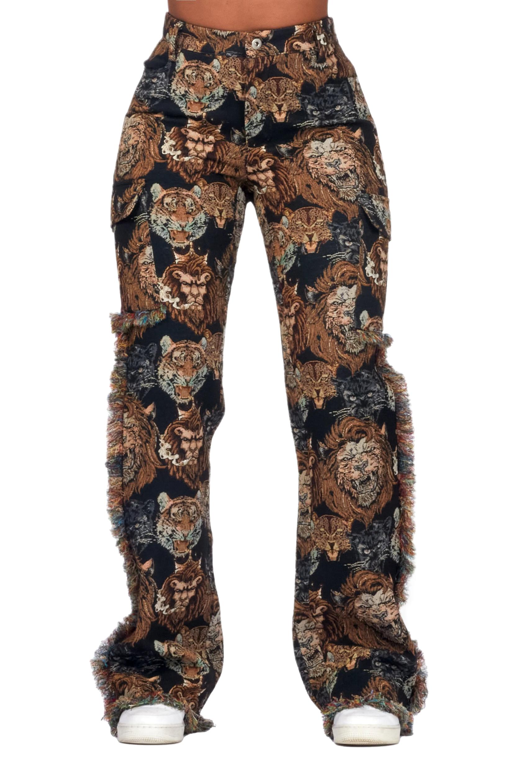 Khadiyah Black Animal Print Tapestry Stacked Pant Female Product Image
