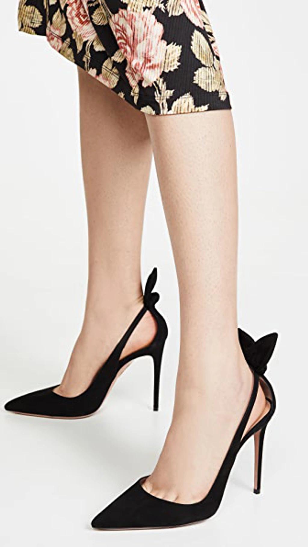 AQUAZZURA Bow Tie 85 Suede Pumps In Black Product Image