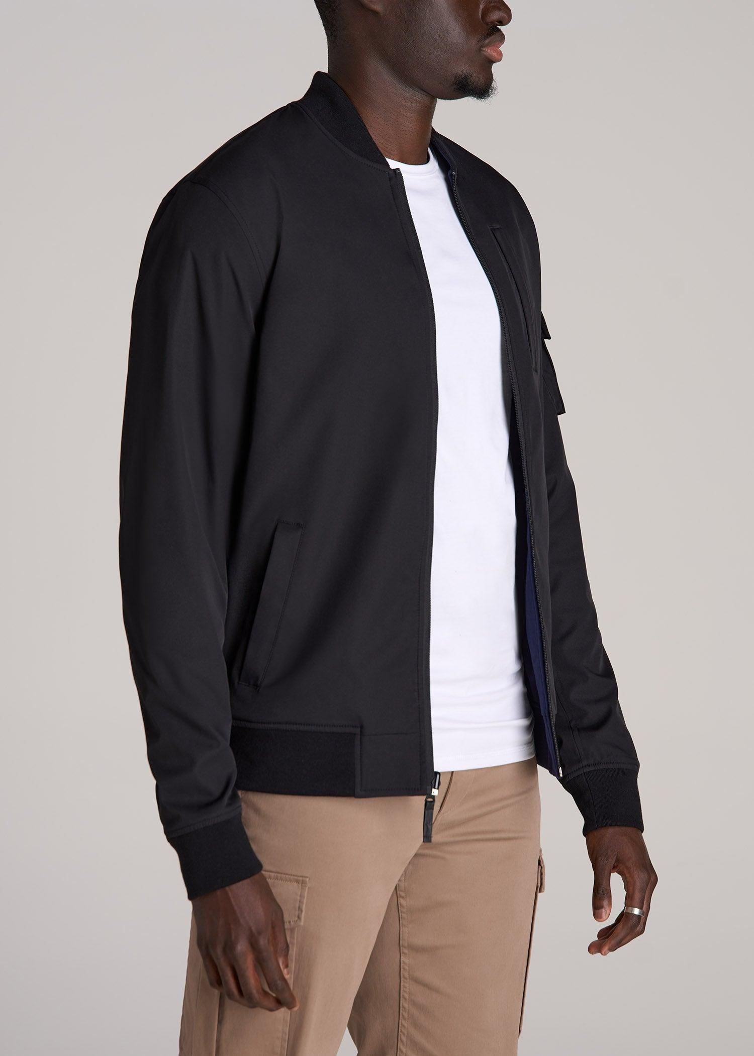 Reversible Bomber Jacket for Tall Men in Black and Navy Male Product Image