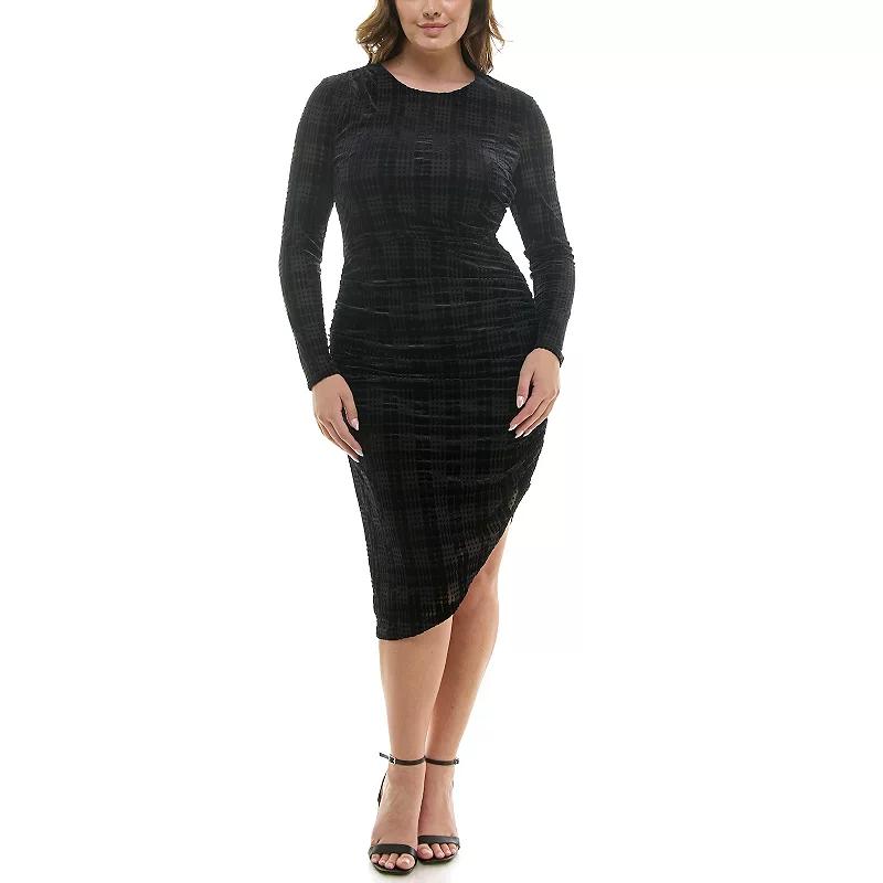 Women's Nicole Miller Plaid Burn-Out Velvet Midi Dress, Size: 14, Very Black Product Image