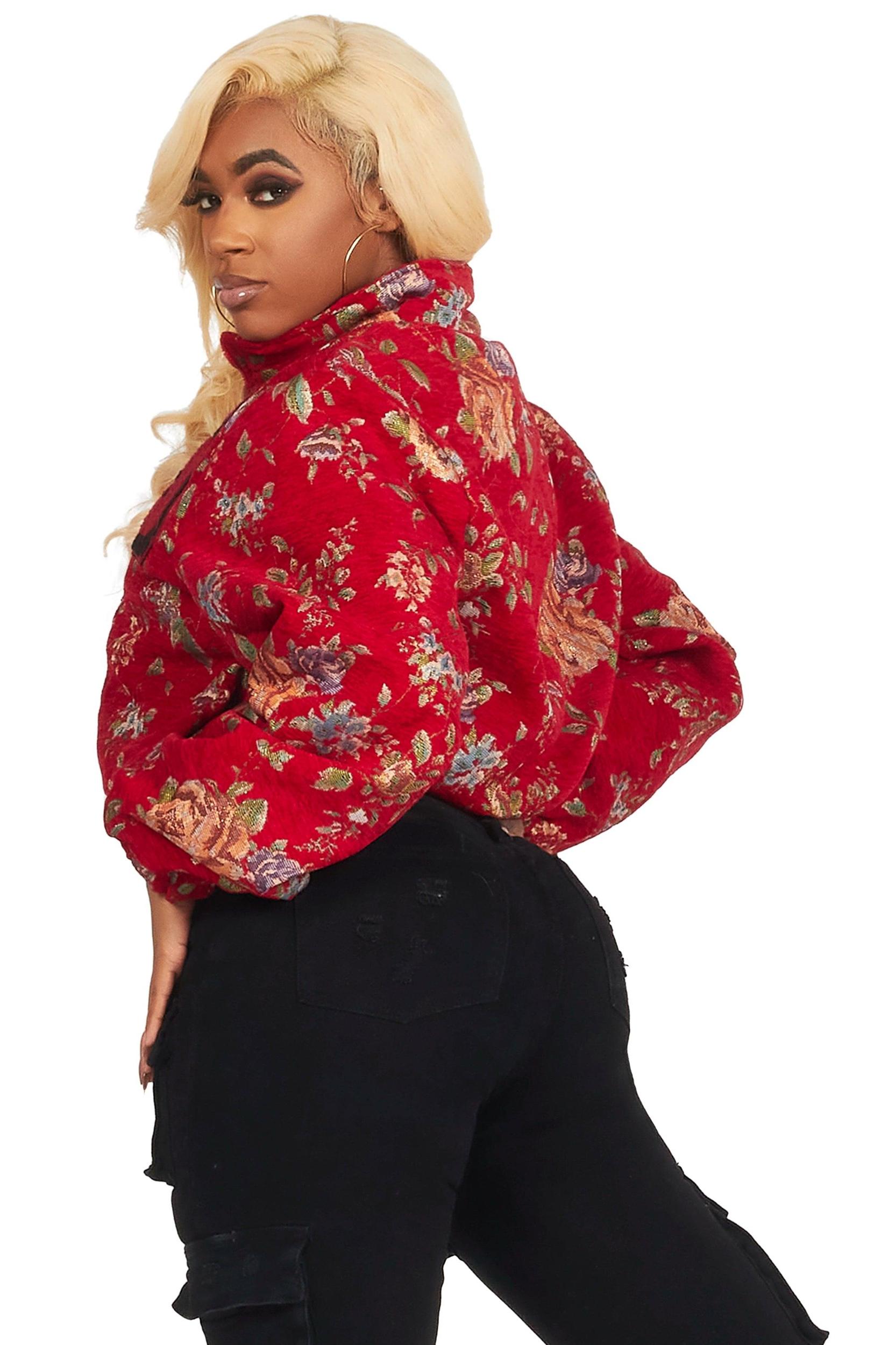 Marionna Red Tapestry Puffer Jacket Female Product Image