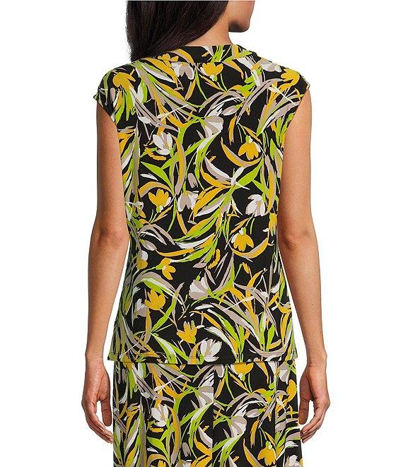 Kasper Printed Knit Jersey Cowl Neck Cap Sleeve Top Product Image