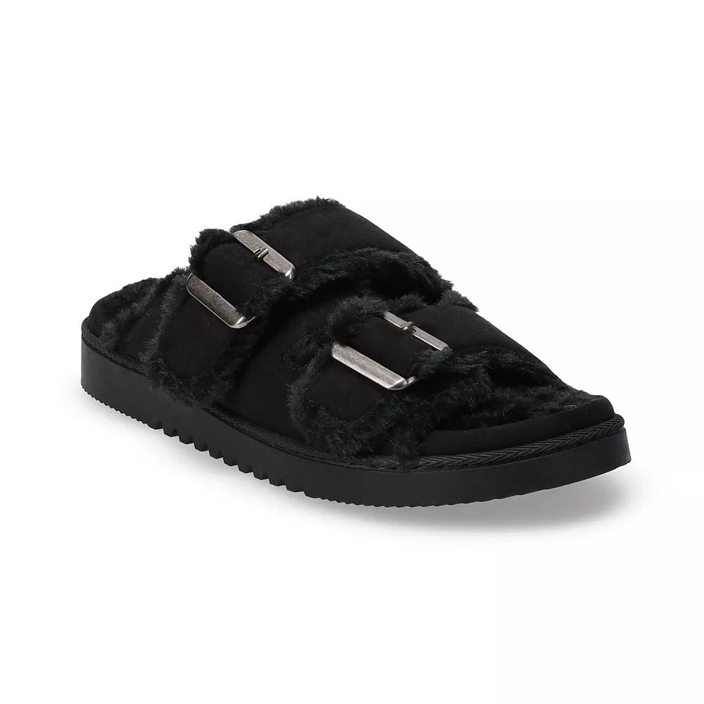 Women's Sonoma Goods For Life® Norna Two Band Faux Fur Sandal Slippers, Size: Small, Black Product Image