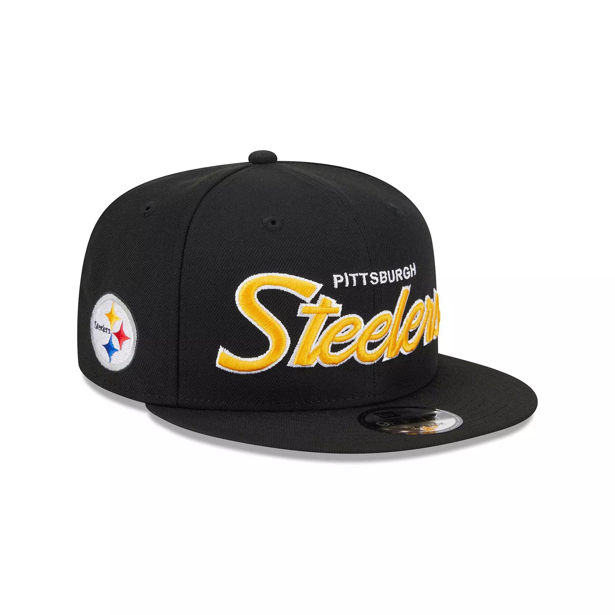 Men's New Era Black Pittsburgh Steelers Main Script 9FIFTY Snapback Hat Product Image