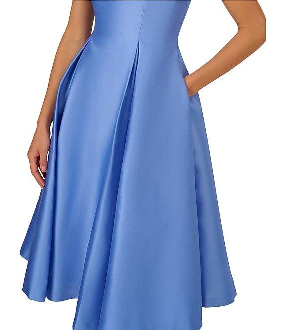 Adrianna Papell Boat Neck Sleeveless A-Line Taffeta Midi Dress Product Image