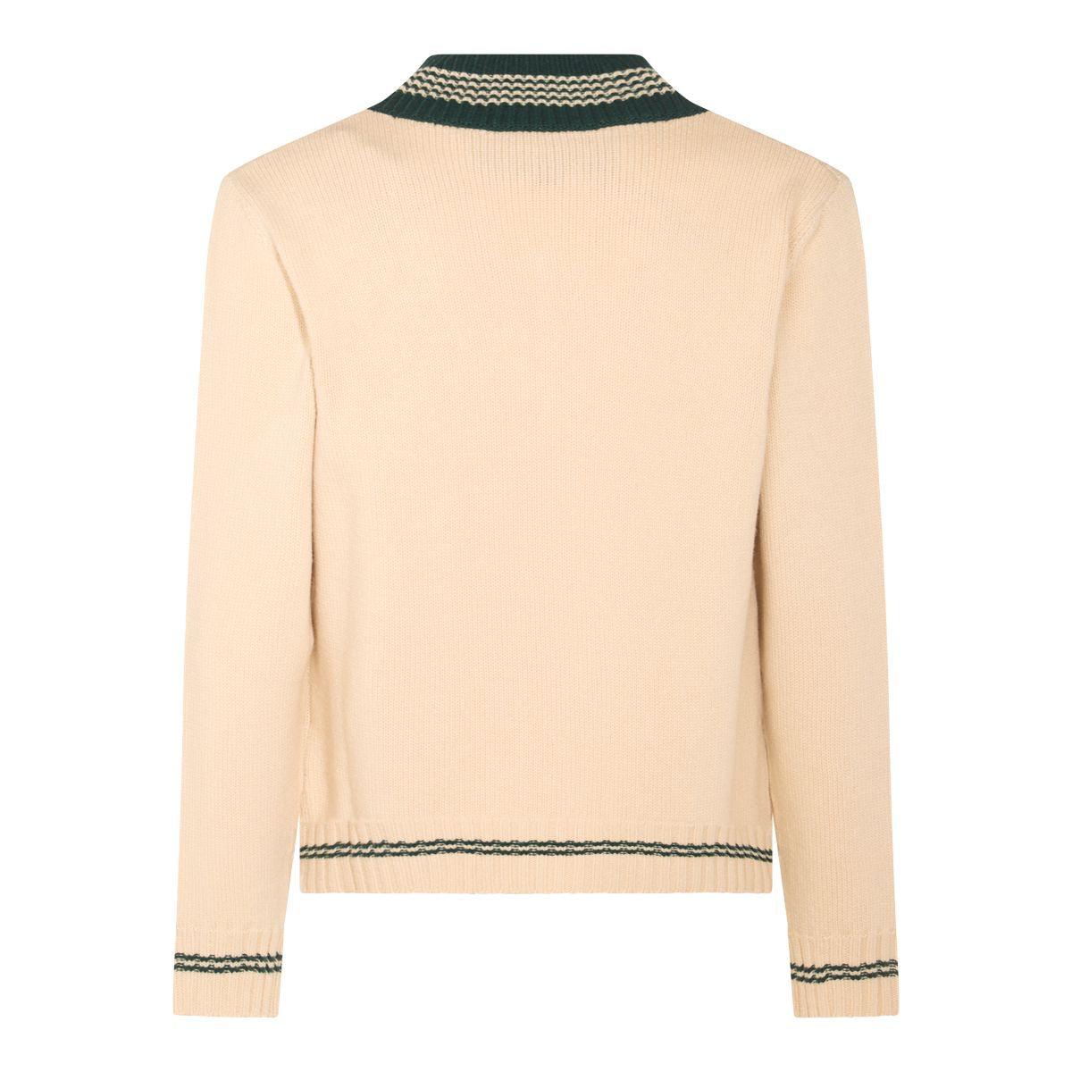 VALENTINO Embroidered V-neck Crewneck Sweater With Ribbed Trim In White Product Image