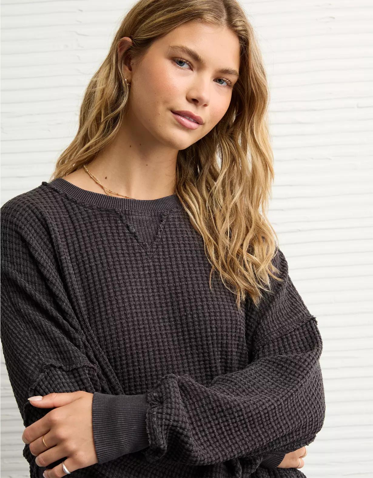 AE Big Hug Crew Neck Waffle Sweatshirt Product Image