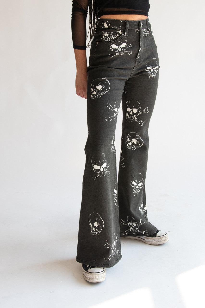 Skull Print Flare Jeans Product Image