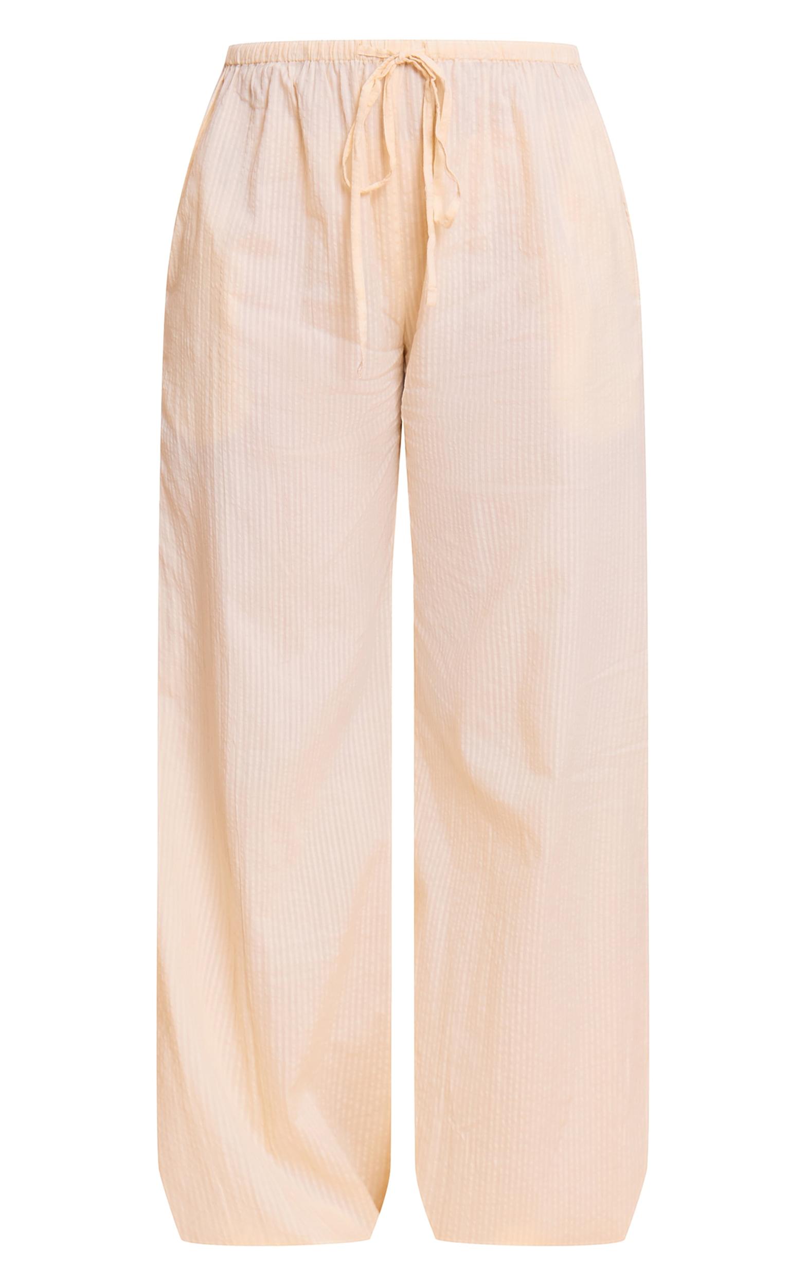 Butter Yellow Textured Drawstring Wide Leg Pants Product Image