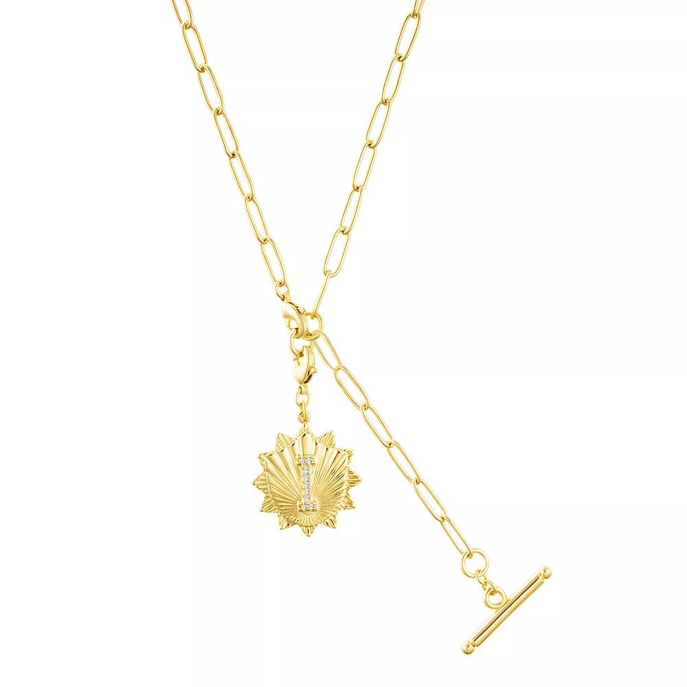 Adornia Gold Tone Adjustable Paperclip & Cubic Zirconia Initial Medallion Lariat Necklace, Women's, Size: 16-18" ADJ, Gold Tone I Product Image