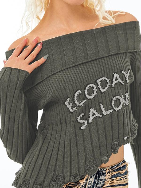 Off Shoulder Print Irregular Hem Sweater Product Image