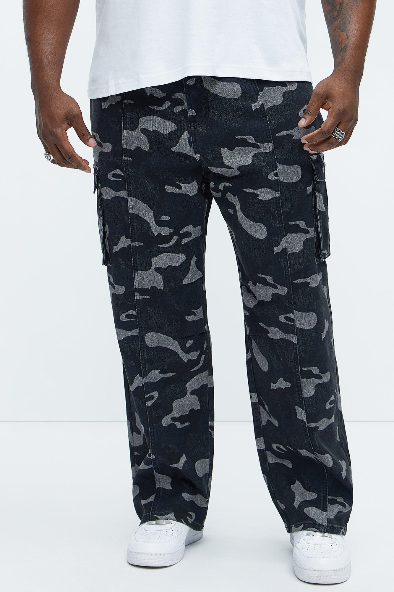 Cargo Camo Baggy Jeans - Black/combo Product Image