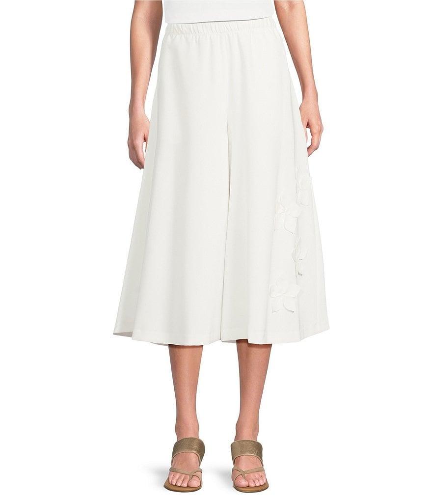 IC Collection Knit Wide Leg Floral Applique Palazo Pants Product Image