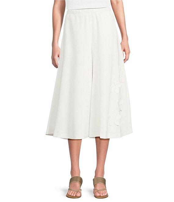 IC Collection Knit Wide Leg Floral Applique Palazo Pants Product Image