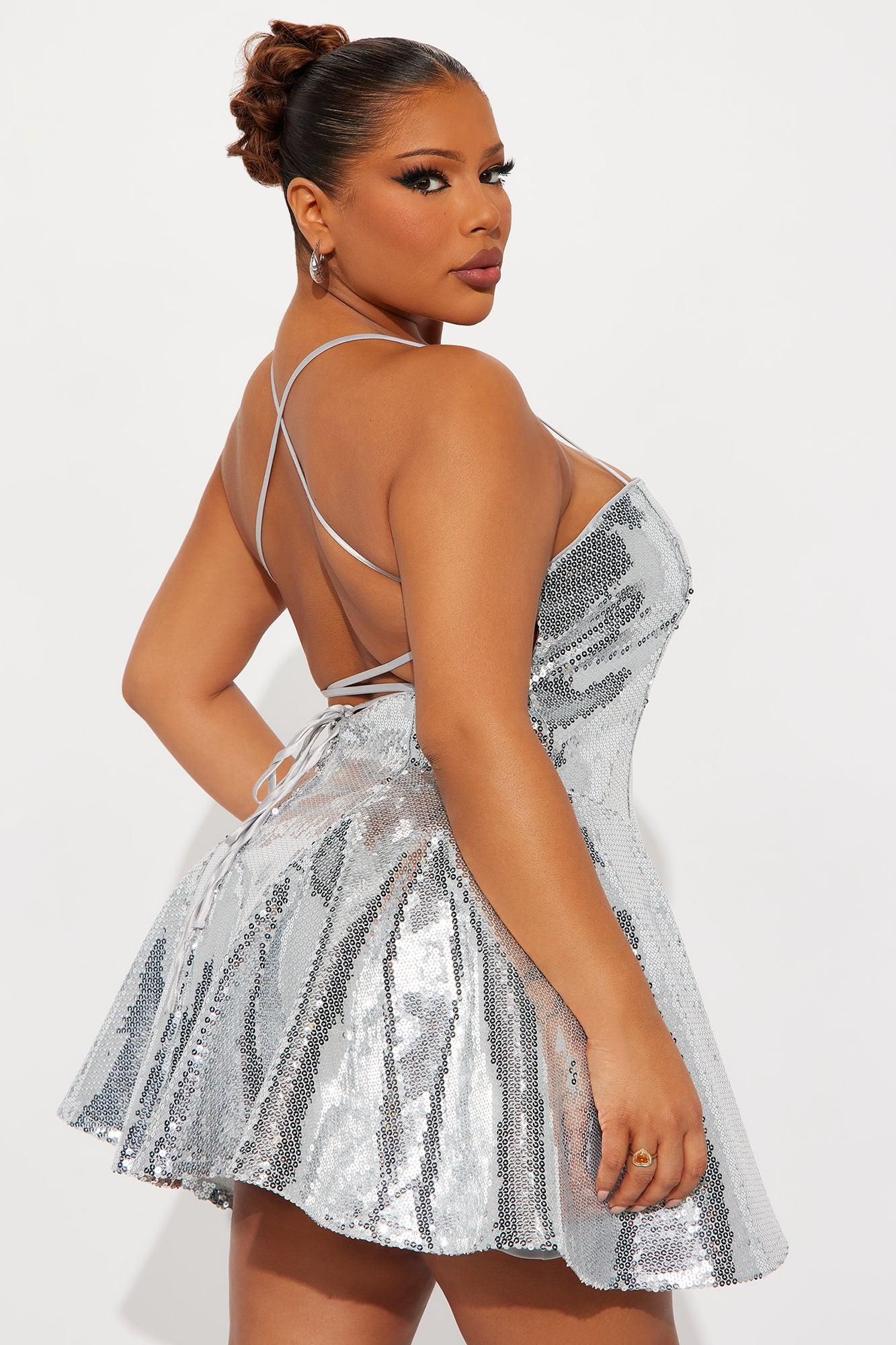 Glam Doll Sequin Mini Dress - Silver Female Product Image