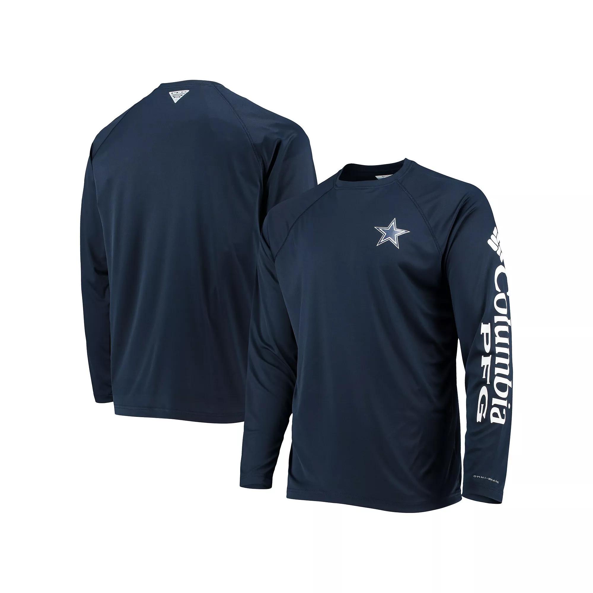 Men's Columbia Navy Dallas Cowboys Terminal Tackle Omni-Shade Raglan Long Sleeve T-Shirt,  Product Image
