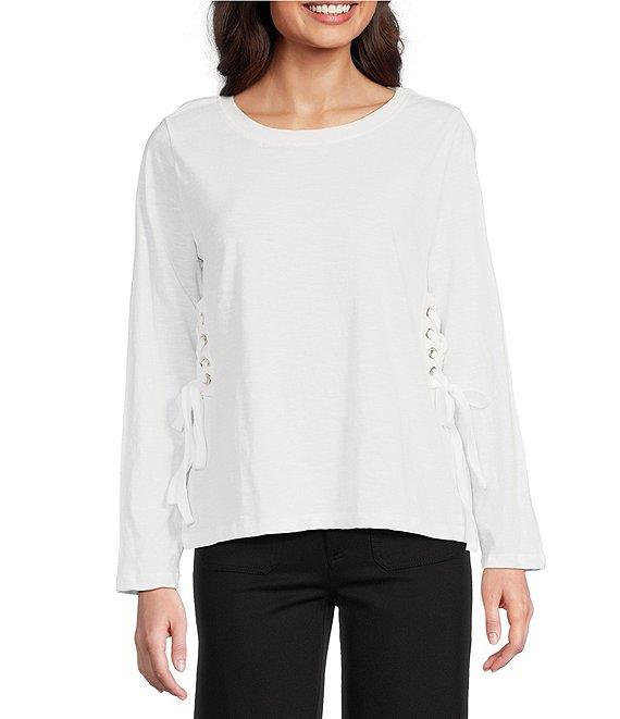 APNY Lace-Up Side-Tie Crew Neck Long Sleeve Top Product Image