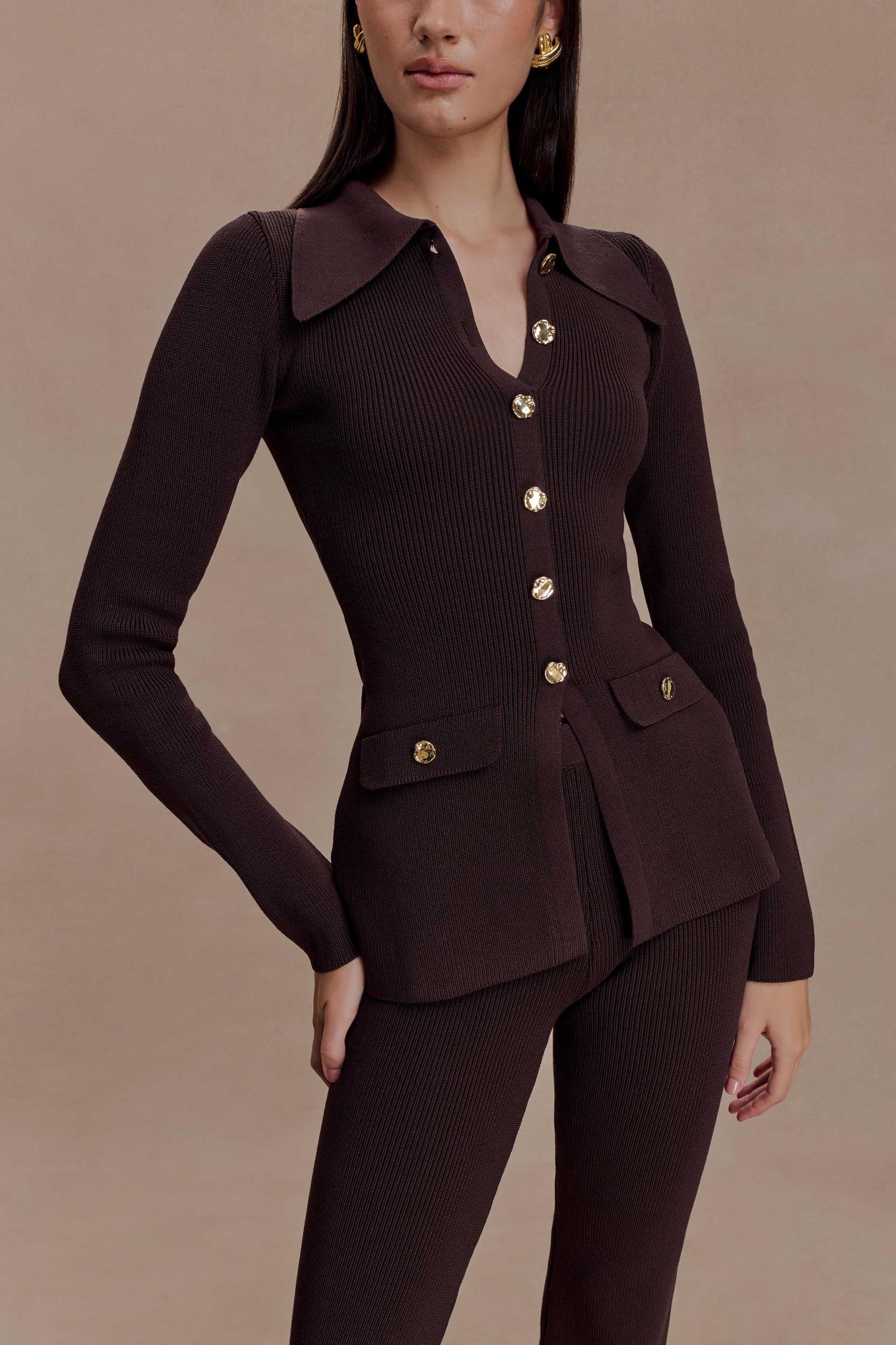 Suzie Ribbed Long Sleeve Longline Top - Chocolate Product Image