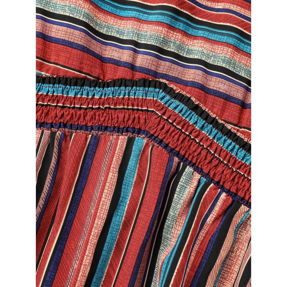 Plus Size Striped Shirred V-Neck Half Sleeve Midi Dress Scarlet Women Resort Shirred V-neck Short sleeve Curvy BloomChic 26/4X Product Image