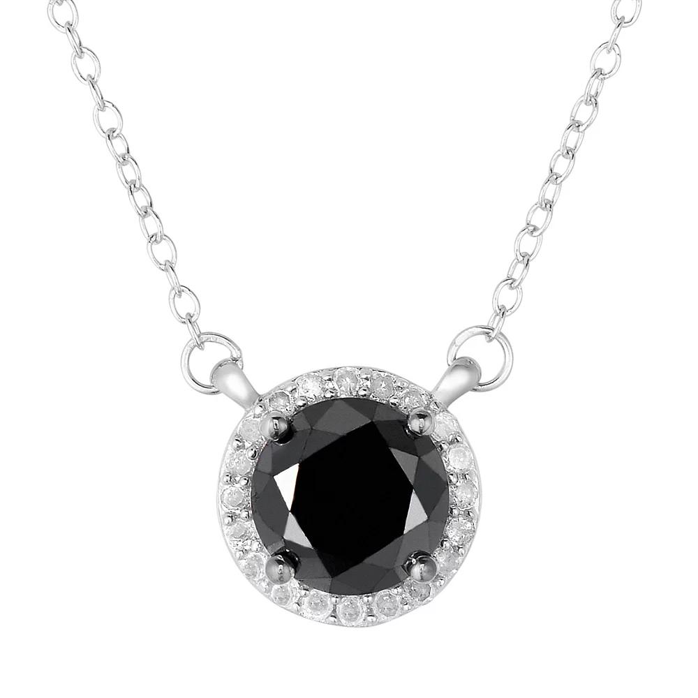 2 Carat T.W. Black and White Diamond Sterling Silver Halo Necklace, Women's, Size: 18" Product Image