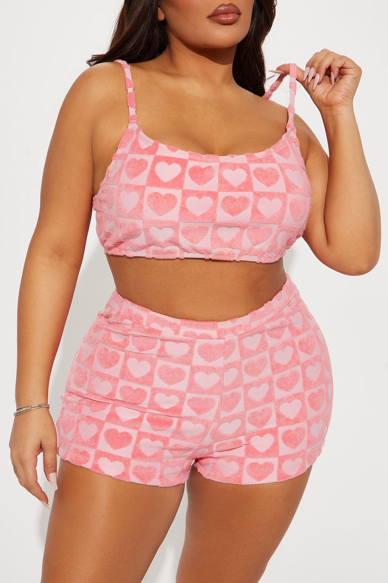 Cora Heart Terry Boyshort 2 Piece Bikini - Pink Product Image