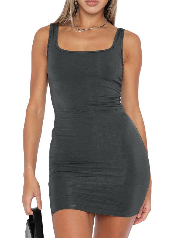 Solid U Neck Backless Mini Dress Product Image