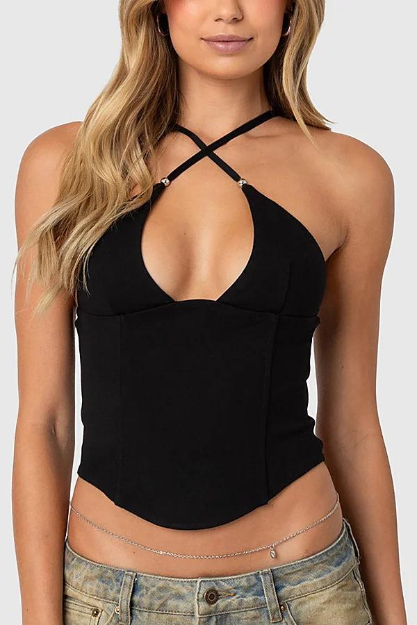 Edikted Lou Crossover Beaded Corset Top Womens at Urban Outfitters Product Image