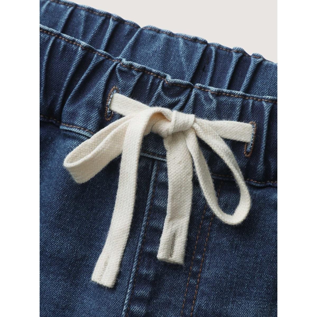 Plus Size Stretchy Waist Drawstring Straight-Leg Jeans Women Bluevintage Leisure Elastic Waist High stretch Slanted pocket Jeans BloomChic 28/5X Product Image